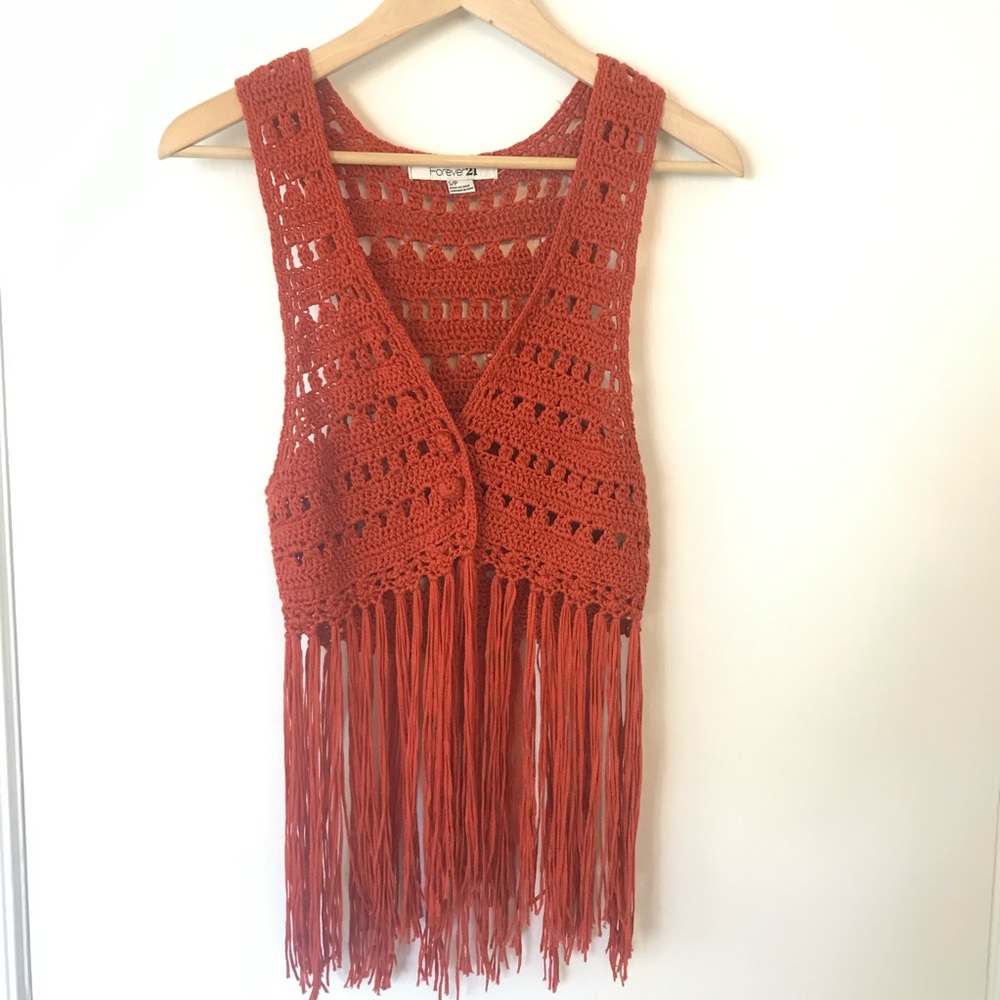 Forever 21 Boho Fringe Button Vest - Picture 2 of 8